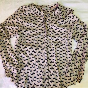 Boden swan print long sleeve blouse 🦢